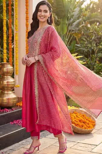 Women Ethnic Motifs Embroidered Regular Kurta with Trousers & With Dupatta