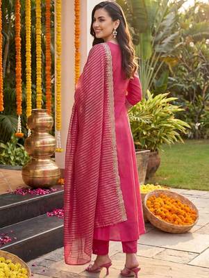 Women Ethnic Motifs Embroidered Regular Kurta with Trousers & With Dupatta 4