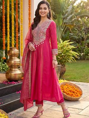 Women Ethnic Motifs Embroidered Regular Kurta with Trousers & With Dupatta 6