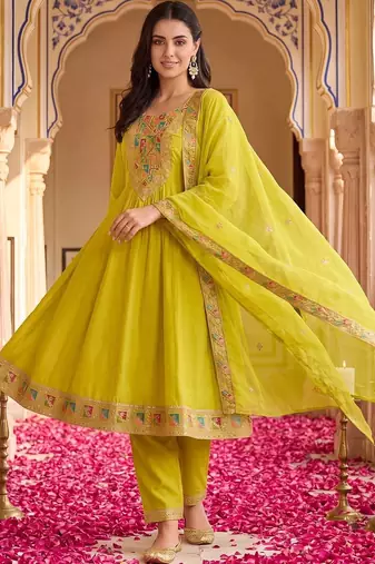 Women Ethnic Motifs Embroidered Empire Thread Work Kurta with Trousers & With Dupatta