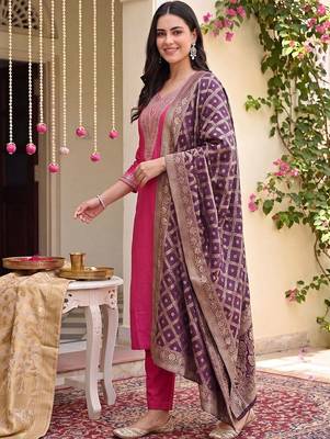 Women Ethnic Motifs Embroidered Regular Thread Work Kurta with Trousers & With Dupatta 3