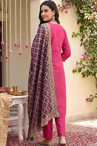 Women Ethnic Motifs Embroidered Regular Thread Work Kurta with Trousers & With Dupatta