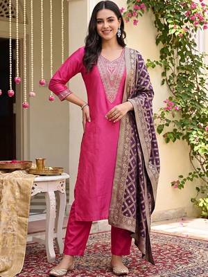 Women Ethnic Motifs Embroidered Regular Thread Work Kurta with Trousers & With Dupatta 6