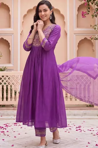 Women Ethnic Motifs Embroidered Empire Liva Kurta with Trousers & With Dupatta