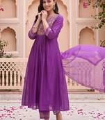 Women Ethnic Motifs Embroidered Empire Liva Kurta with Trousers & With Dupatta