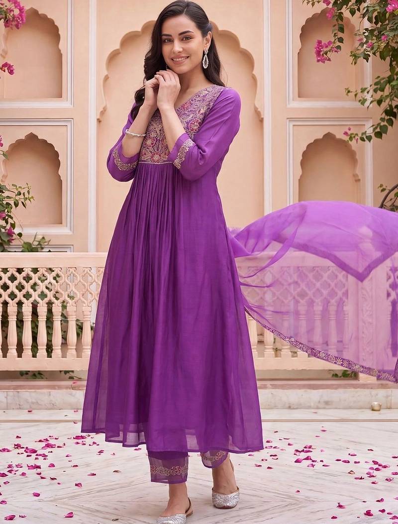 Women Ethnic Motifs Embroidered Empire Liva Kurta with Trousers & With Dupatta