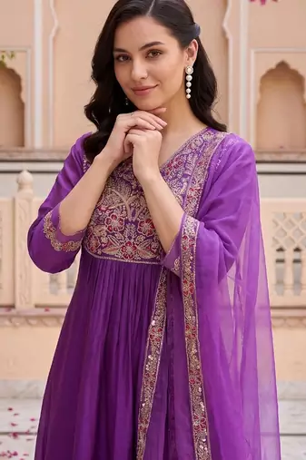 Women Ethnic Motifs Embroidered Empire Liva Kurta with Trousers & With Dupatta