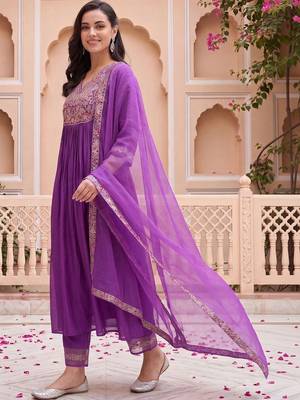 Women Ethnic Motifs Embroidered Empire Liva Kurta with Trousers & With Dupatta 4