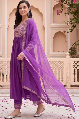 Women Ethnic Motifs Embroidered Empire Liva Kurta with Trousers & With Dupatta