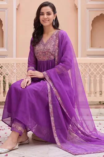 Women Ethnic Motifs Embroidered Empire Liva Kurta with Trousers & With Dupatta