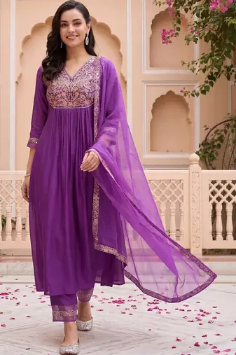 Women Ethnic Motifs Embroidered Empire Liva Kurta with Trousers & With Dupatta