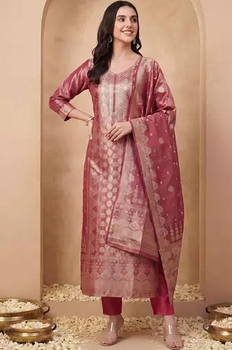 Women Ethnic Motifs Regular Kurta with Trousers & With Dupatta