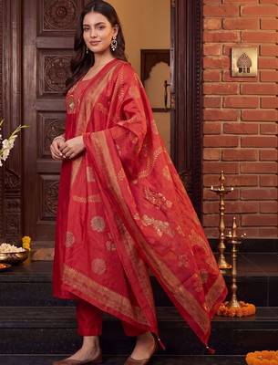 Women Ethnic Motifs Embroidered Regular Kurta with Trousers & With Dupatta 1