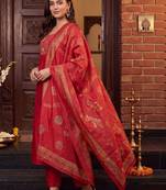 Women Ethnic Motifs Embroidered Regular Kurta with Trousers & With Dupatta