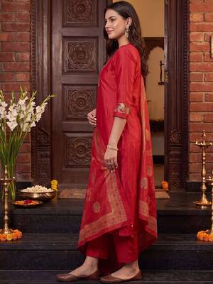 Women Ethnic Motifs Embroidered Regular Kurta with Trousers & With Dupatta 2