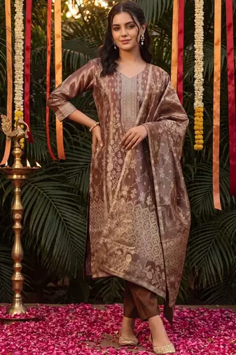 Women Ethnic Motifs Regular Kurta with Trousers & With Dupatta