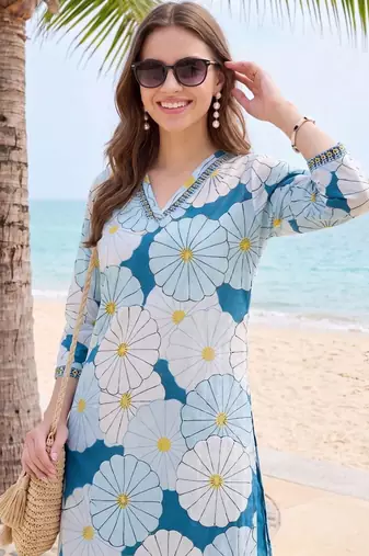 Women Floral Printed Regular Pure Cotton Kurta with Trousers