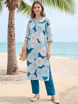 Women Floral Printed Regular Pure Cotton Kurta with Trousers 6