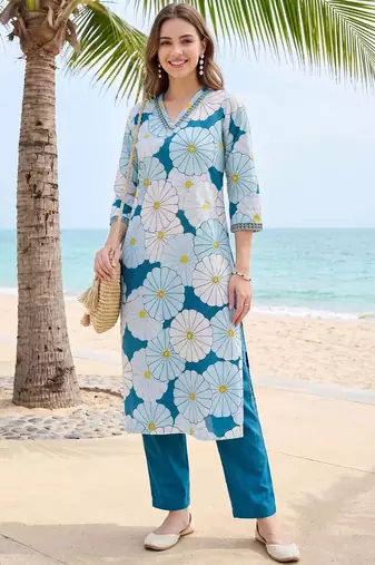 Women Floral Printed Regular Pure Cotton Kurta with Trousers