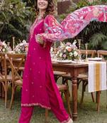 Women Ethnic Motifs Embroidered Regular Thread Work Kurta with Trousers & With Dupatta