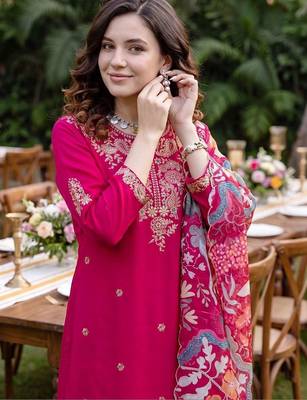 Women Ethnic Motifs Embroidered Regular Thread Work Kurta with Trousers & With Dupatta 2