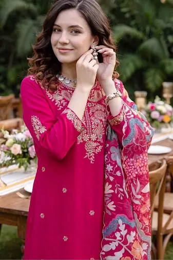 Women Ethnic Motifs Embroidered Regular Thread Work Kurta with Trousers & With Dupatta