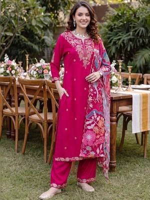 Women Ethnic Motifs Embroidered Regular Thread Work Kurta with Trousers & With Dupatta 6