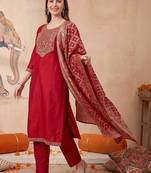 Women Ethnic Motifs Embroidered Regular Kurta with Trousers & With Dupatta