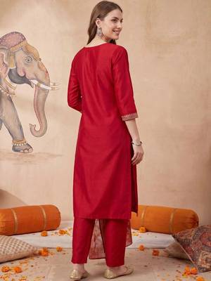 Women Ethnic Motifs Embroidered Regular Kurta with Trousers & With Dupatta 4