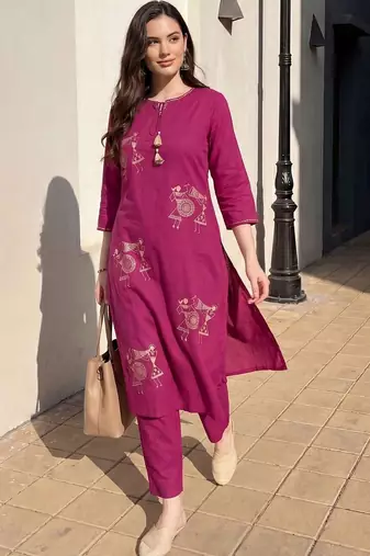 Women Ethnic Motifs Printed Regular Pure Cotton Kurta with Trousers