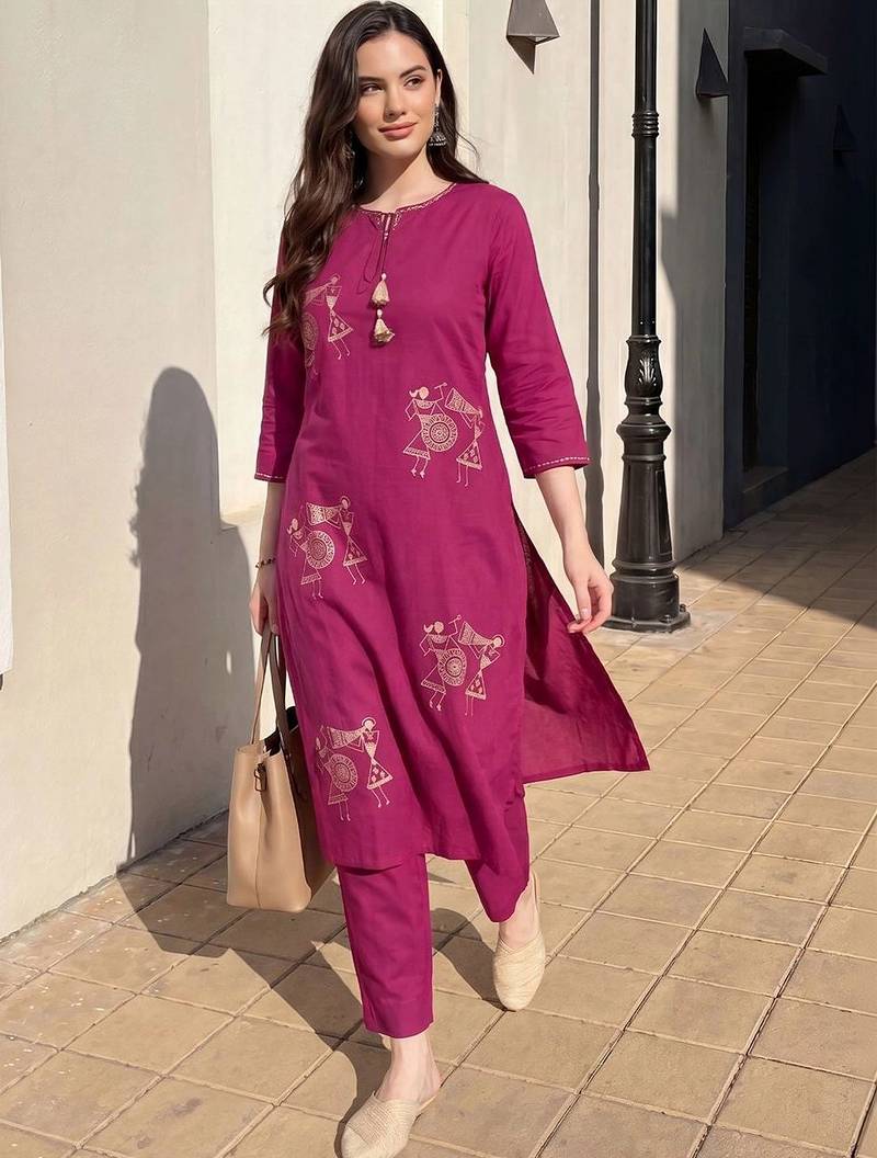 Women Ethnic Motifs Printed Regular Pure Cotton Kurta with Trousers