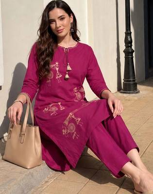 Women Ethnic Motifs Printed Regular Pure Cotton Kurta with Trousers 5