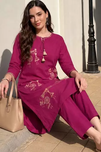 Women Ethnic Motifs Printed Regular Pure Cotton Kurta with Trousers
