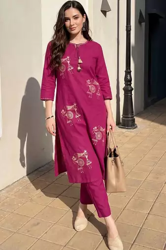 Women Ethnic Motifs Printed Regular Pure Cotton Kurta with Trousers