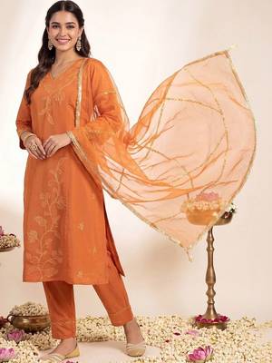 Women Ethnic Motifs Embroidered Regular Thread Work Kurta with Trousers & With Dupatta 1