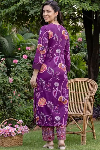 Women Floral Printed Regular Pure Cotton Kurta with Trousers & With Dupatta