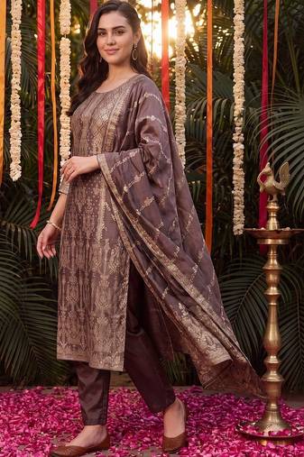 Women Ethnic Motifs Regular Kurta with Trousers & With Dupatta