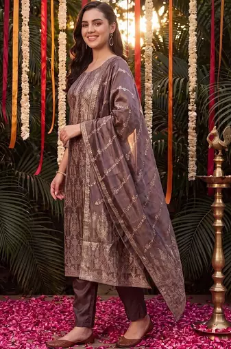 Women Ethnic Motifs Regular Kurta with Trousers & With Dupatta