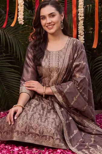 Women Ethnic Motifs Regular Kurta with Trousers & With Dupatta