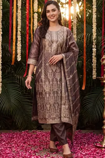 Women Ethnic Motifs Regular Kurta with Trousers & With Dupatta
