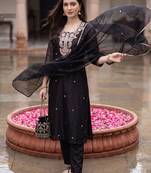 Women Ethnic Motifs Embroidered Regular Thread Work Kurta with Trousers & With Dupatta