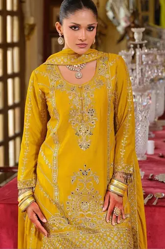 Women Ethnic Motifs Embroidered Regular Thread Work Kurta with Palazzos & With Dupatta