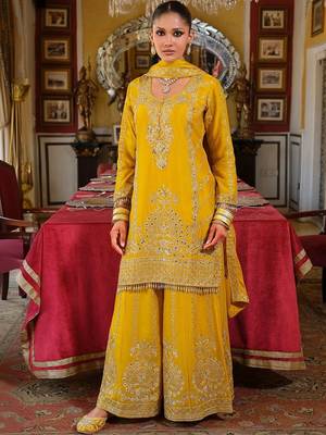 Women Ethnic Motifs Embroidered Regular Thread Work Kurta with Palazzos & With Dupatta 6