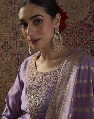 Women Ethnic Motifs Embroidered Regular Thread Work Kurta with Trousers & With Dupatta 1