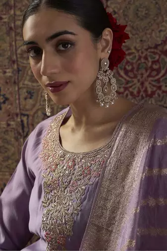 Women Ethnic Motifs Embroidered Regular Thread Work Kurta with Trousers & With Dupatta