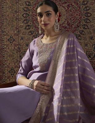 Women Ethnic Motifs Embroidered Regular Thread Work Kurta with Trousers & With Dupatta 5