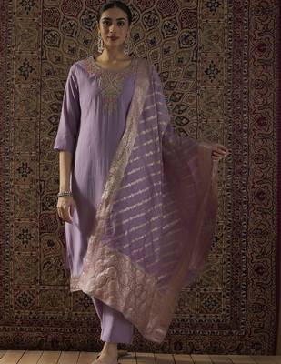 Women Ethnic Motifs Embroidered Regular Thread Work Kurta with Trousers & With Dupatta 6
