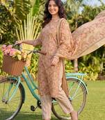 Women Floral Printed Regular Pure Cotton Kurta with Trousers & With Dupatta