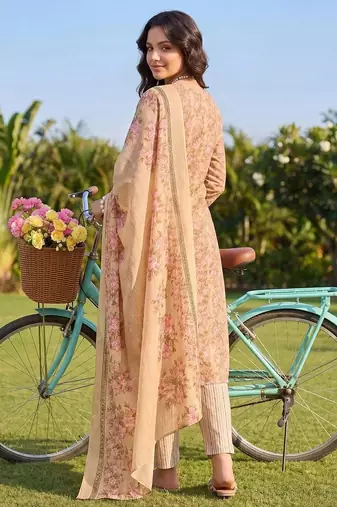 Women Floral Printed Regular Pure Cotton Kurta with Trousers & With Dupatta