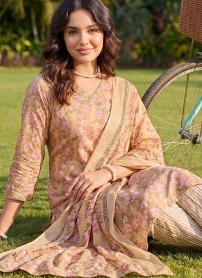 Women Floral Printed Regular Pure Cotton Kurta with Trousers & With Dupatta 5